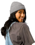Unisex WHATEVR beanie in gray with embroidered detailing, front view