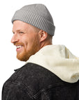 Unisex WHATEVR beanie in gray with embroidered detailing, front view