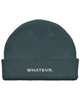 Unisex WHATEVR beanie in blue with embroidered detailing, front view