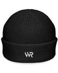 Unisex signature beanie in black with embroidered WR logo, front view