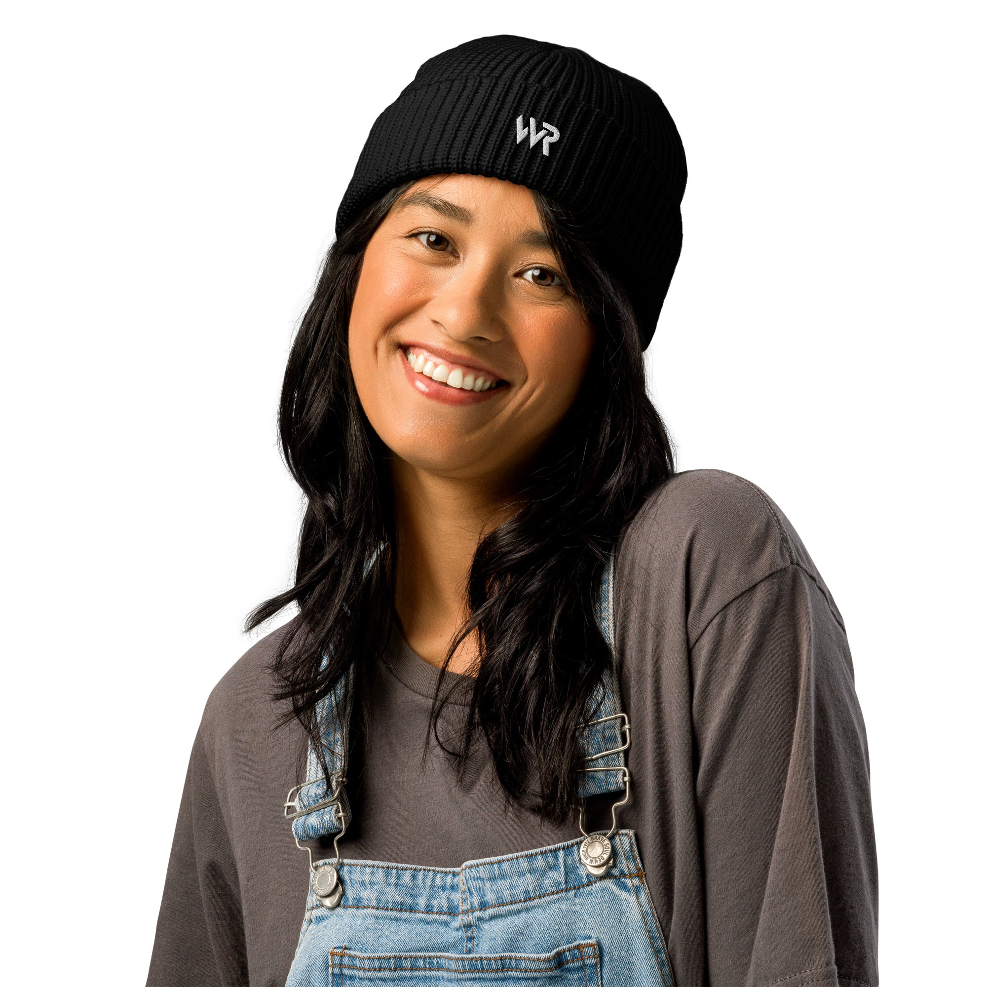 Unisex signature beanie in black with embroidered WR logo, front view