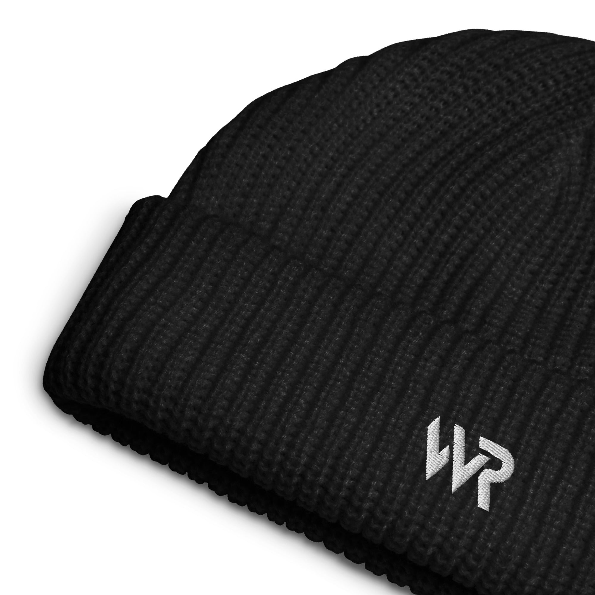 Unisex signature beanie in black with embroidered WR logo, front view