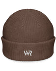 Unisex signature beanie in brown with embroidered WR logo, front view