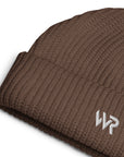 Unisex signature beanie in brown with embroidered WR logo, front view
