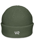 Unisex signature beanie in green with embroidered WR logo, front view
