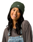 Unisex signature beanie in green with embroidered WR logo, front view