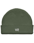 Unisex signature beanie in green with embroidered WR logo, front view