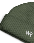 Unisex signature beanie in green with embroidered WR logo, front view
