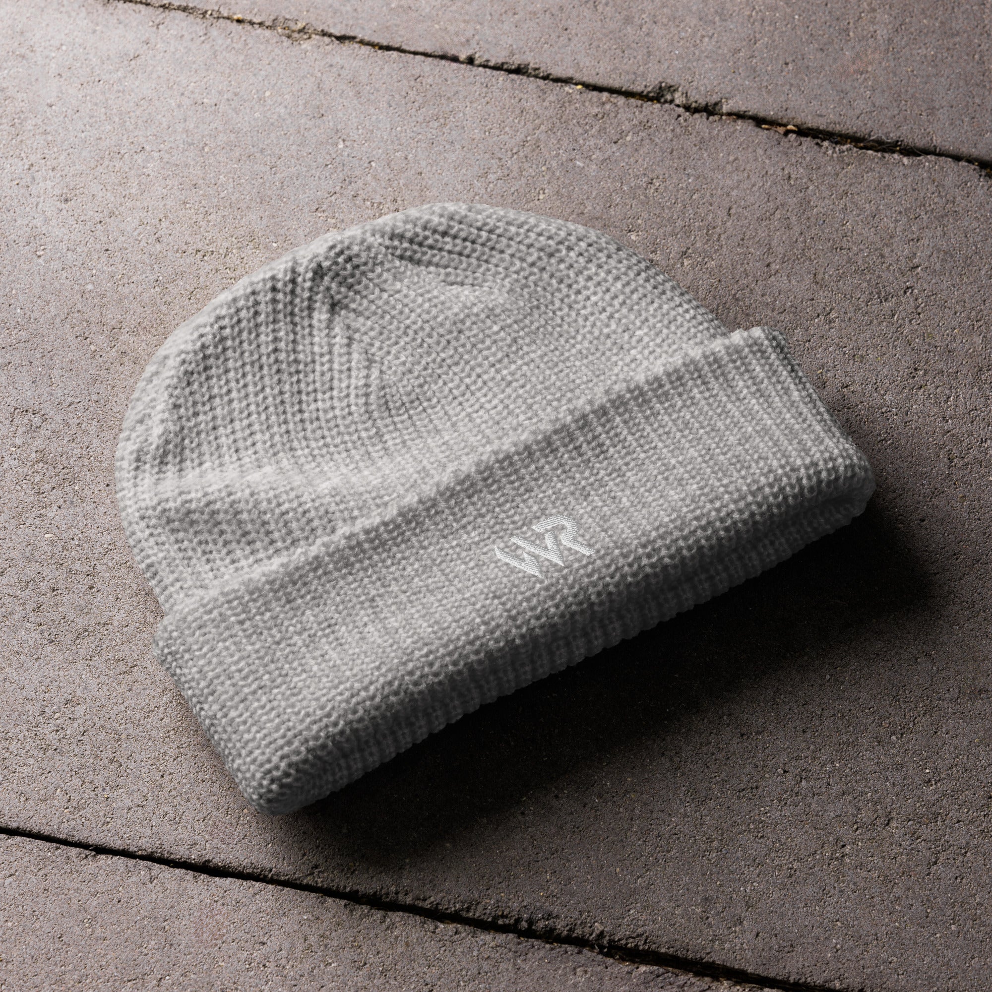 Unisex signature beanie in gray with embroidered WR logo, front view