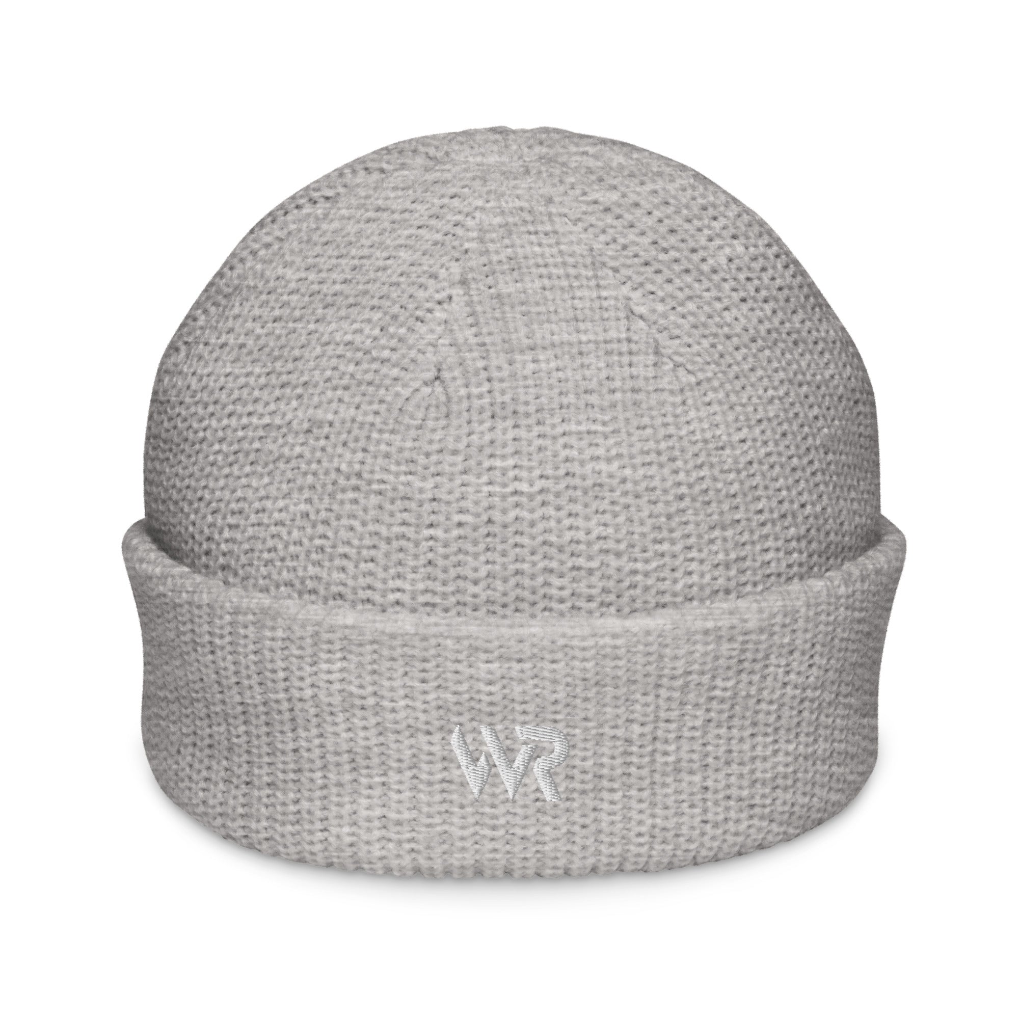 Unisex signature beanie in gray with embroidered WR logo, front view