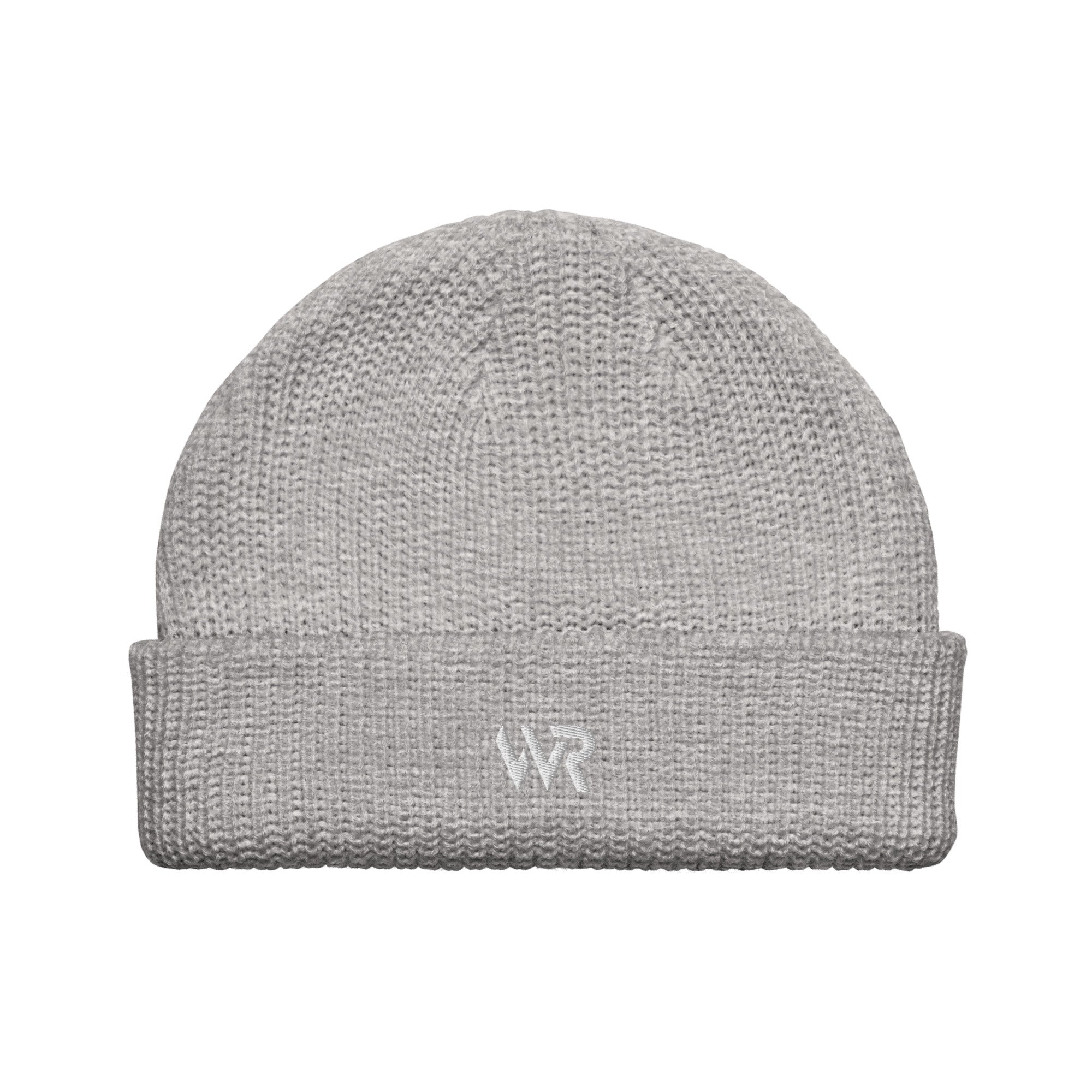 Unisex signature beanie in gray with embroidered WR logo, front view