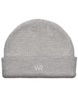 Unisex signature beanie in gray with embroidered WR logo, front view