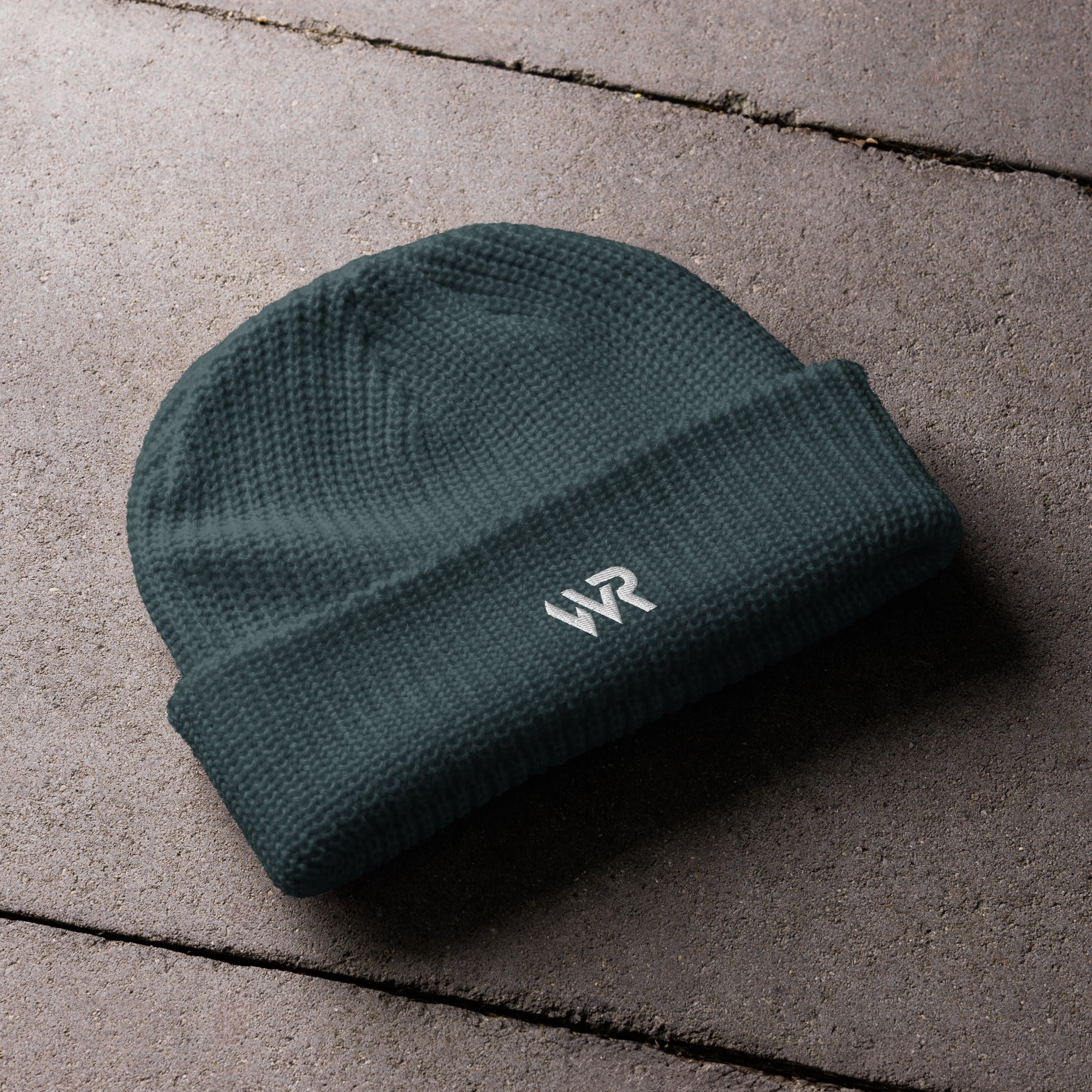 Unisex signature beanie in blue with embroidered WR logo, front view