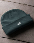 Unisex signature beanie in blue with embroidered WR logo, front view