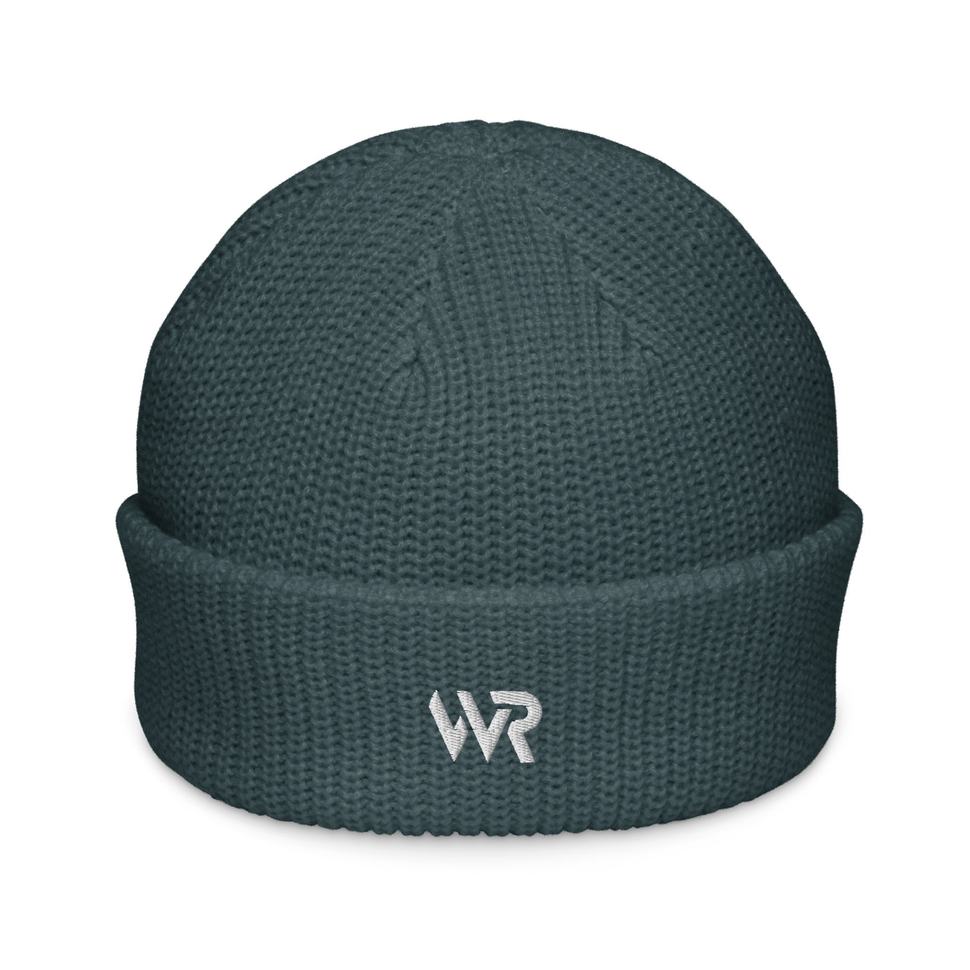 Unisex signature beanie in blue with embroidered WR logo, front view