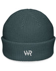Unisex signature beanie in blue with embroidered WR logo, front view