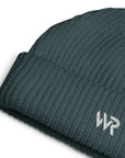 Unisex signature beanie in blue with embroidered WR logo, front view