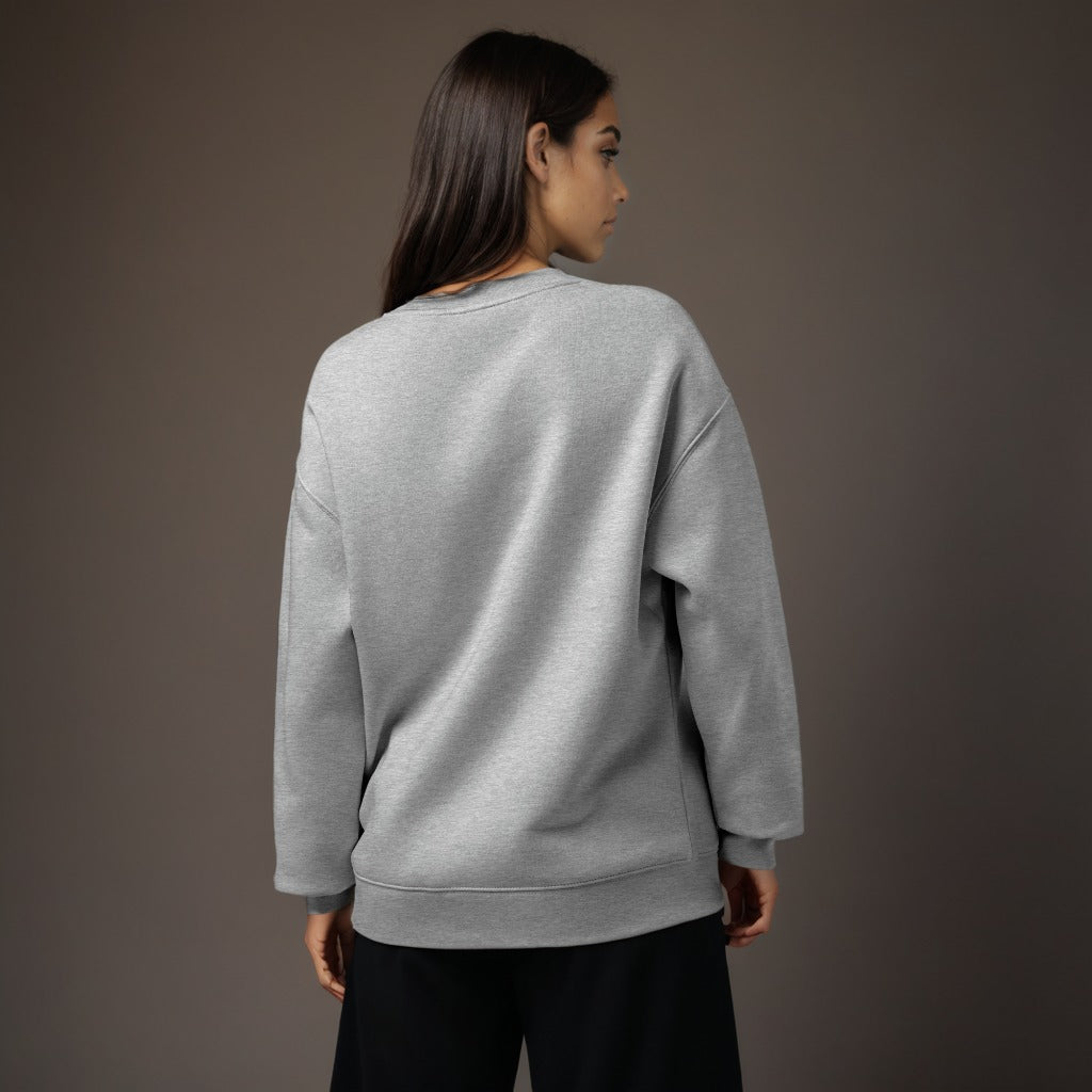 Women's premium sweatshirt in light gray, back view.