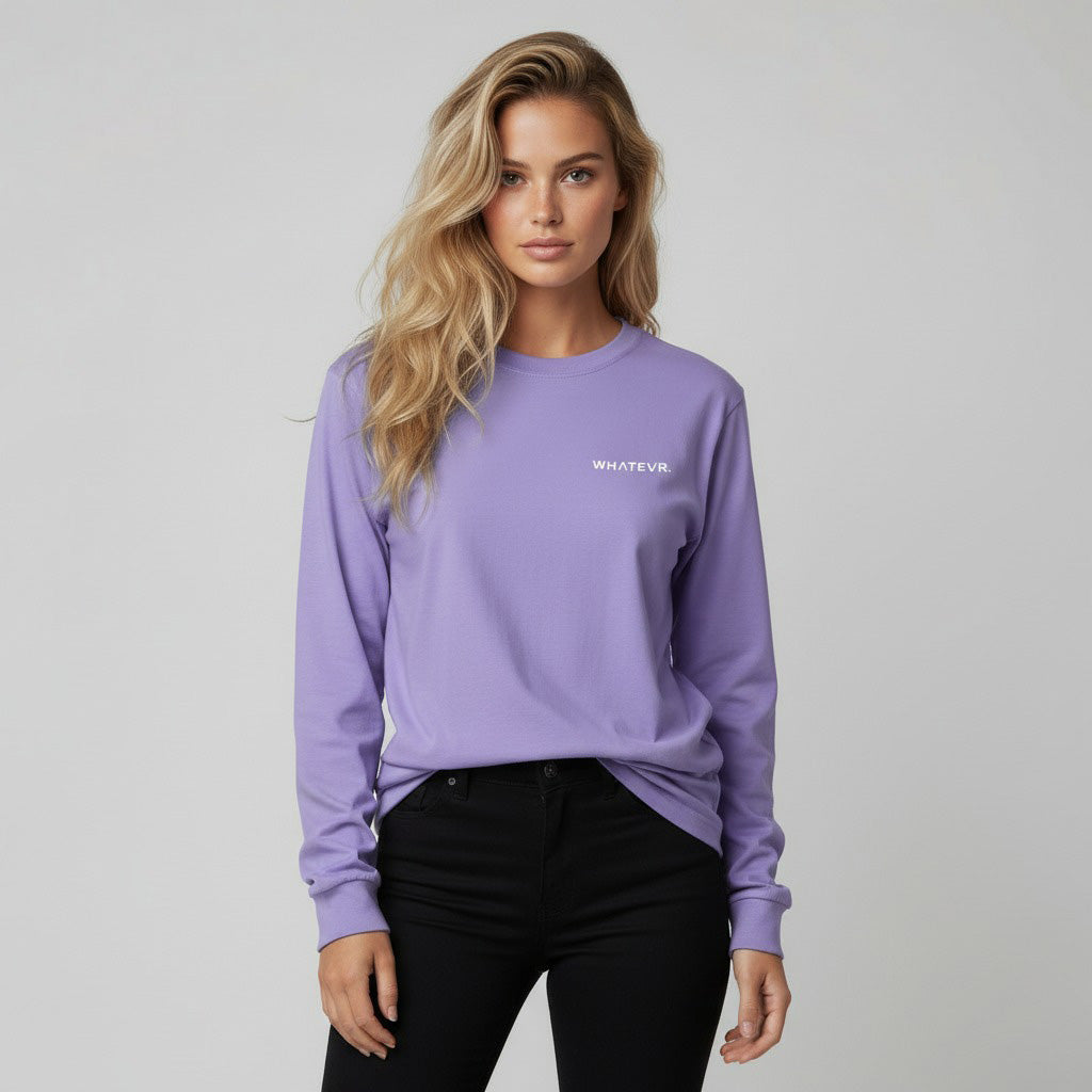 Women's heavyweight long sleeve t-shirt in purple, front view