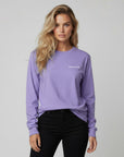 Women's heavyweight long sleeve t-shirt in purple, front view