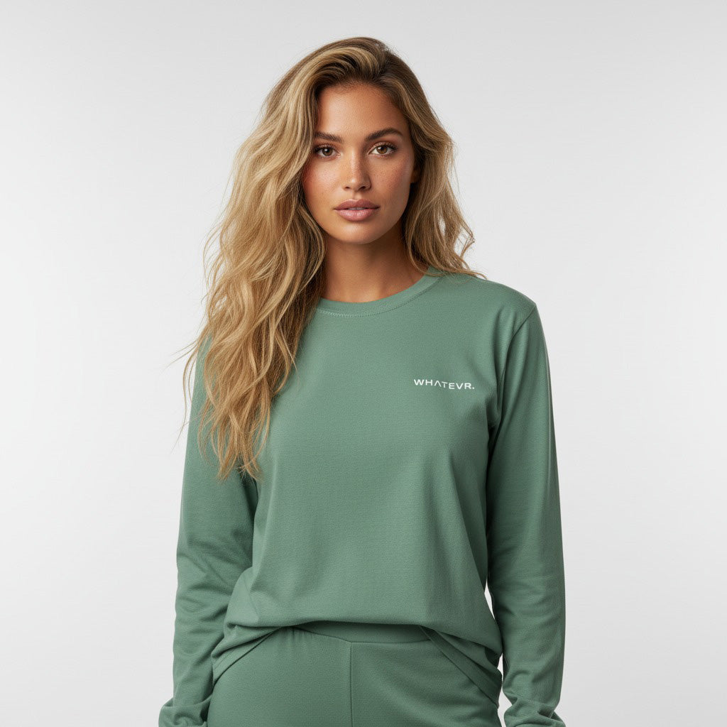 Women's heavyweight long sleeve t-shirt in green, front view