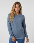 Women's heavyweight long sleeve t-shirt in blue, front view