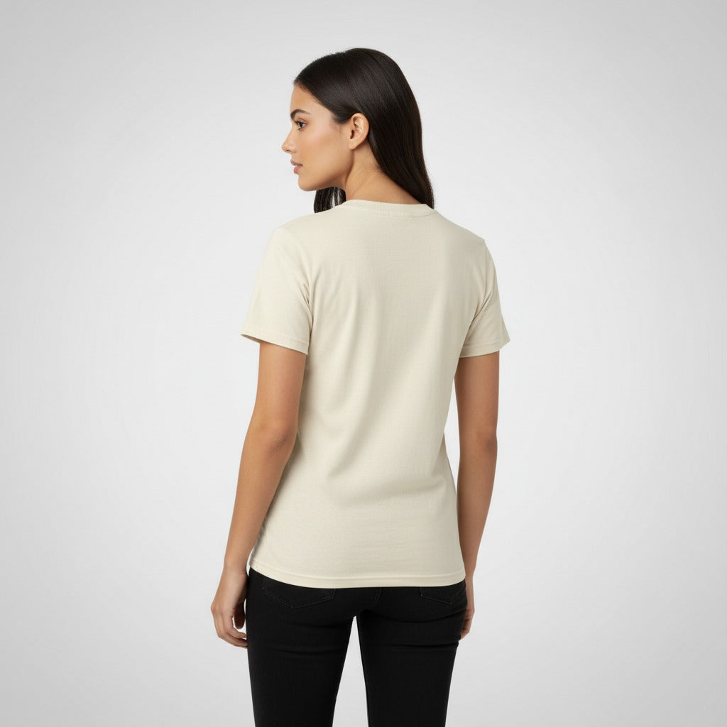 Women's premium t-shirt in beige, back view