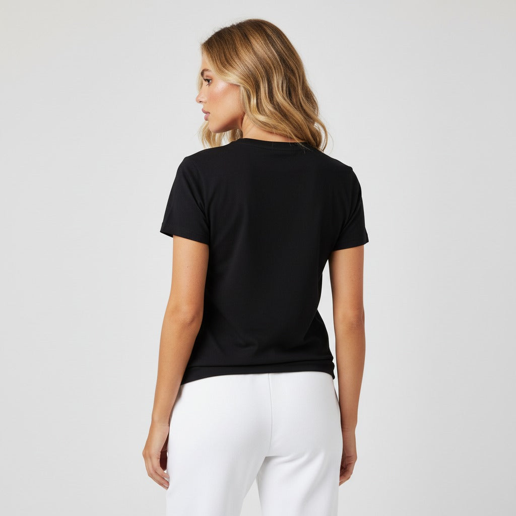 Women's premium t-shirt in black, back view