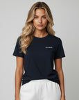 Women's premium t-shirt in blue, front view