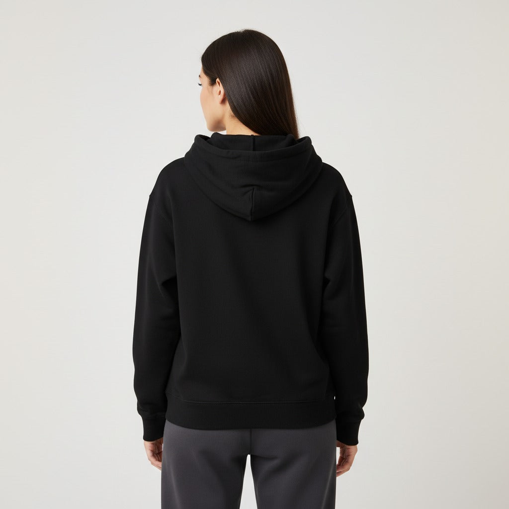Women's premium heavyweight hoodie in black, black view.