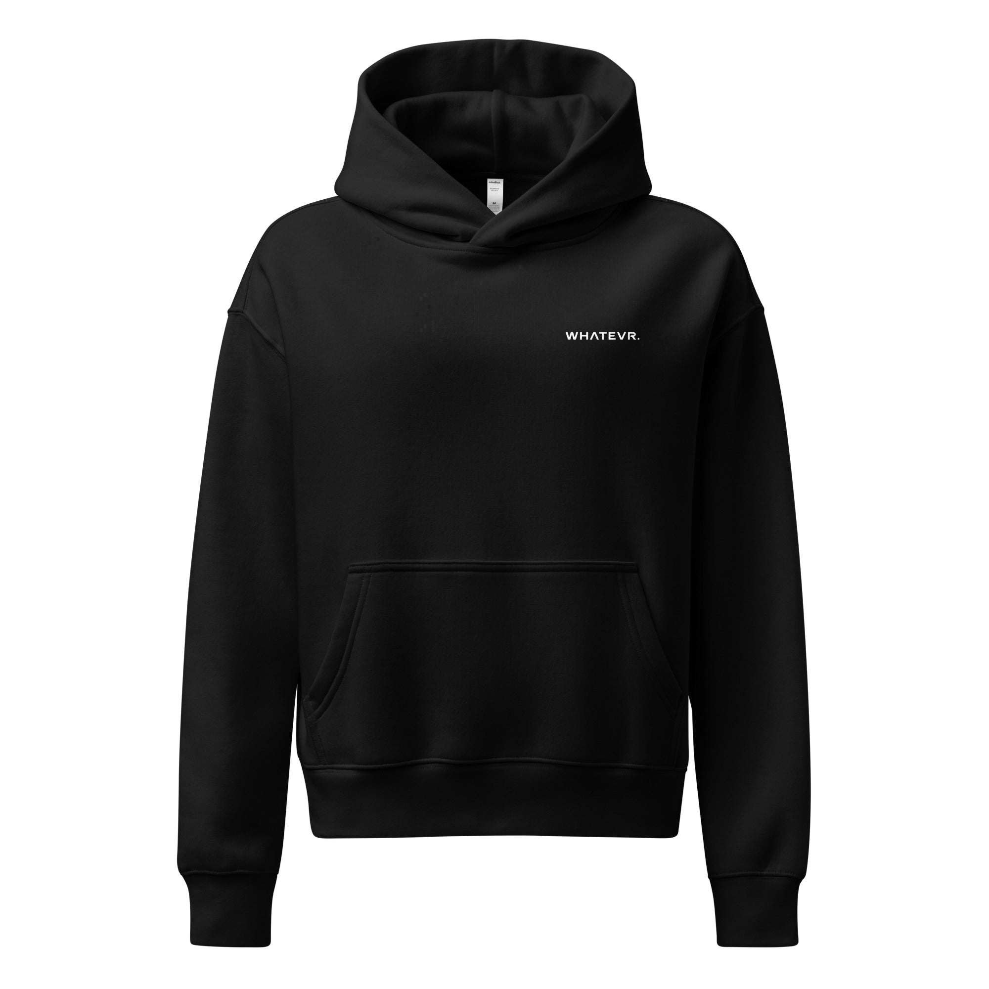 Women's premium heavyweight hoodie in black, front view.