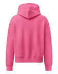 Women's premium heavyweight hoodie in pink, back view.