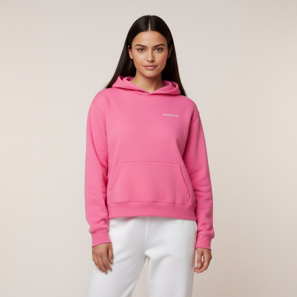 Women's premium heavyweight hoodie in pink, front view.