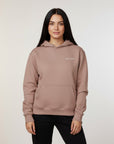 Women's premium heavyweight hoodie in taupe, front view.