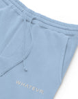 Women's essential relaxed sweatpants in light blue with embroidered detailing, front view.