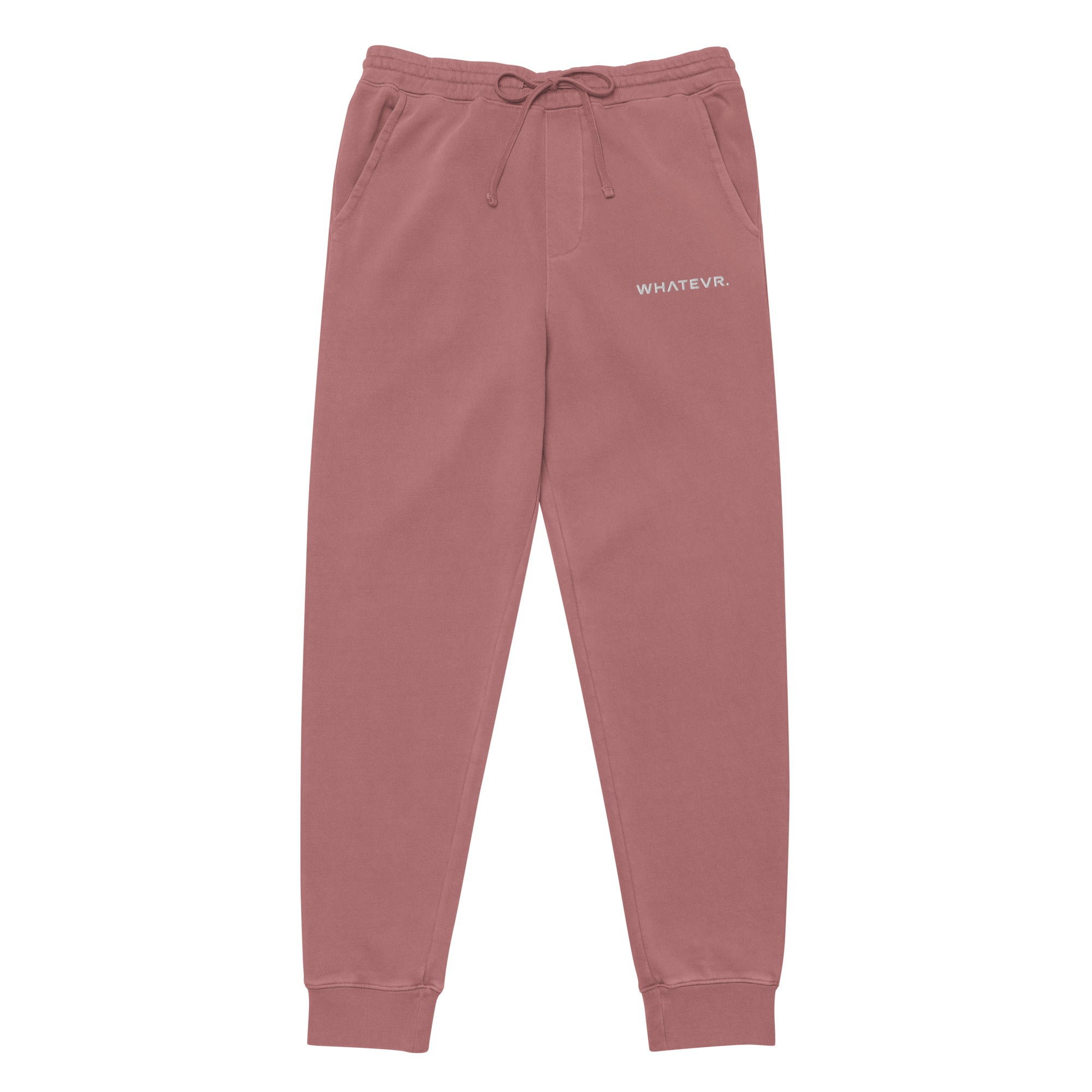 Women's essential relaxed sweatpants in maroon with embroidered detailing, front view.