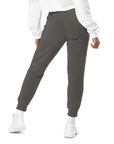 Women's essential relaxed sweatpants in grey, back view.
