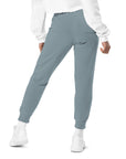 Women's essential relaxed sweatpants in blue, back view.