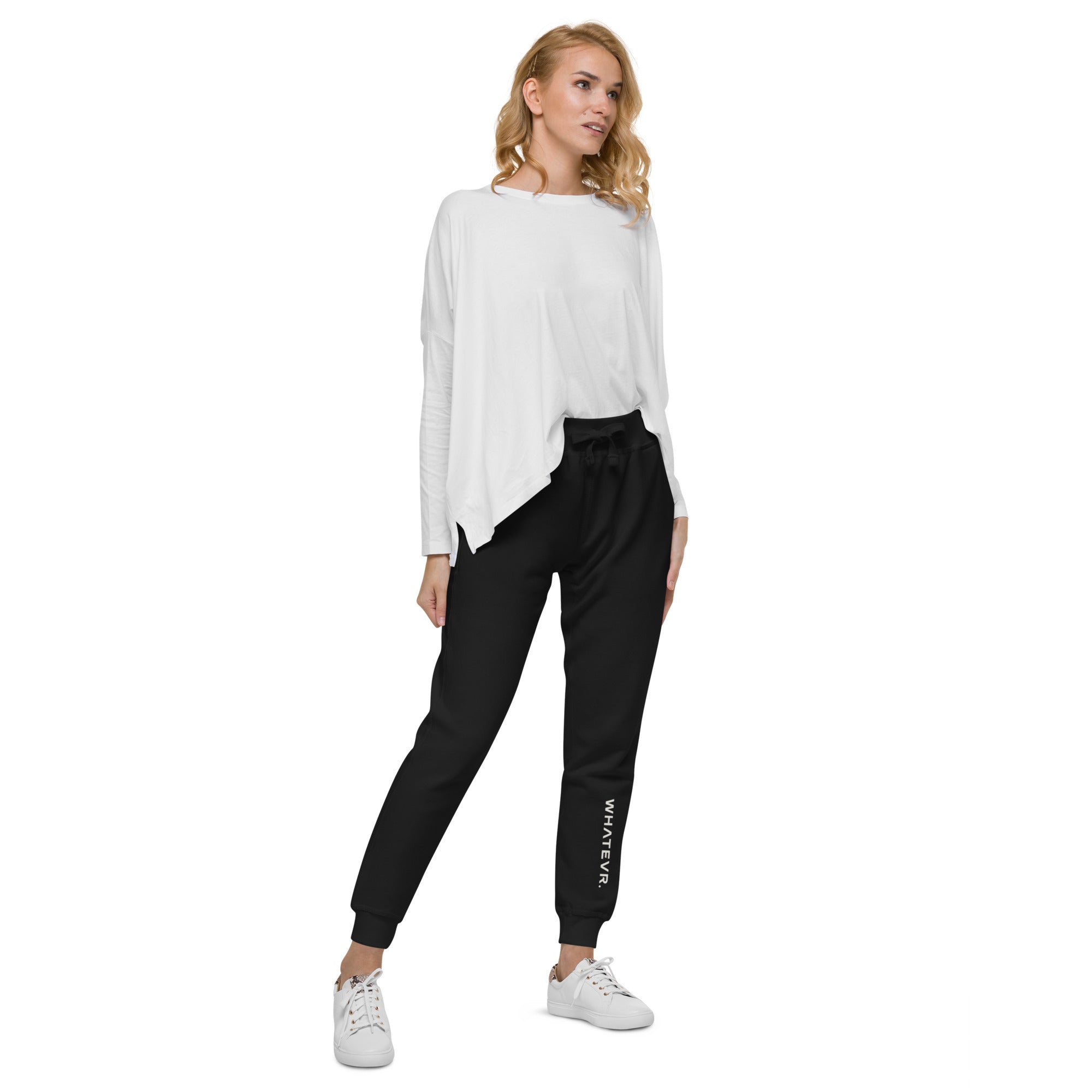 Women's essential slim fit sweatpants in black, front view.