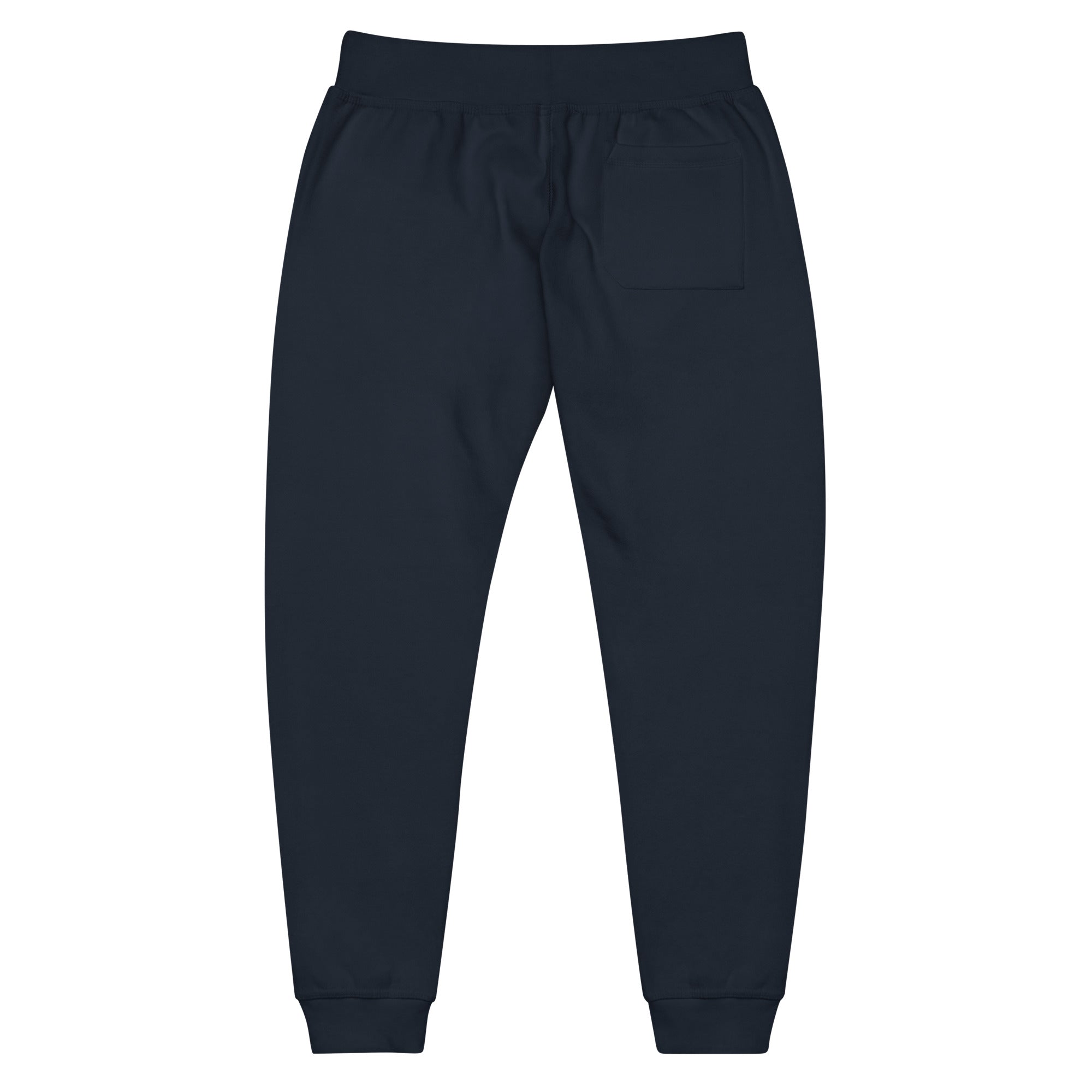 Women's essential slim fit sweatpants in dark blue, back view.