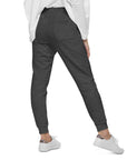 Women's essential slim fit sweatpants in dark grey, back view.