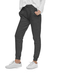 Women's essential slim fit sweatpants in dark grey, side view.
