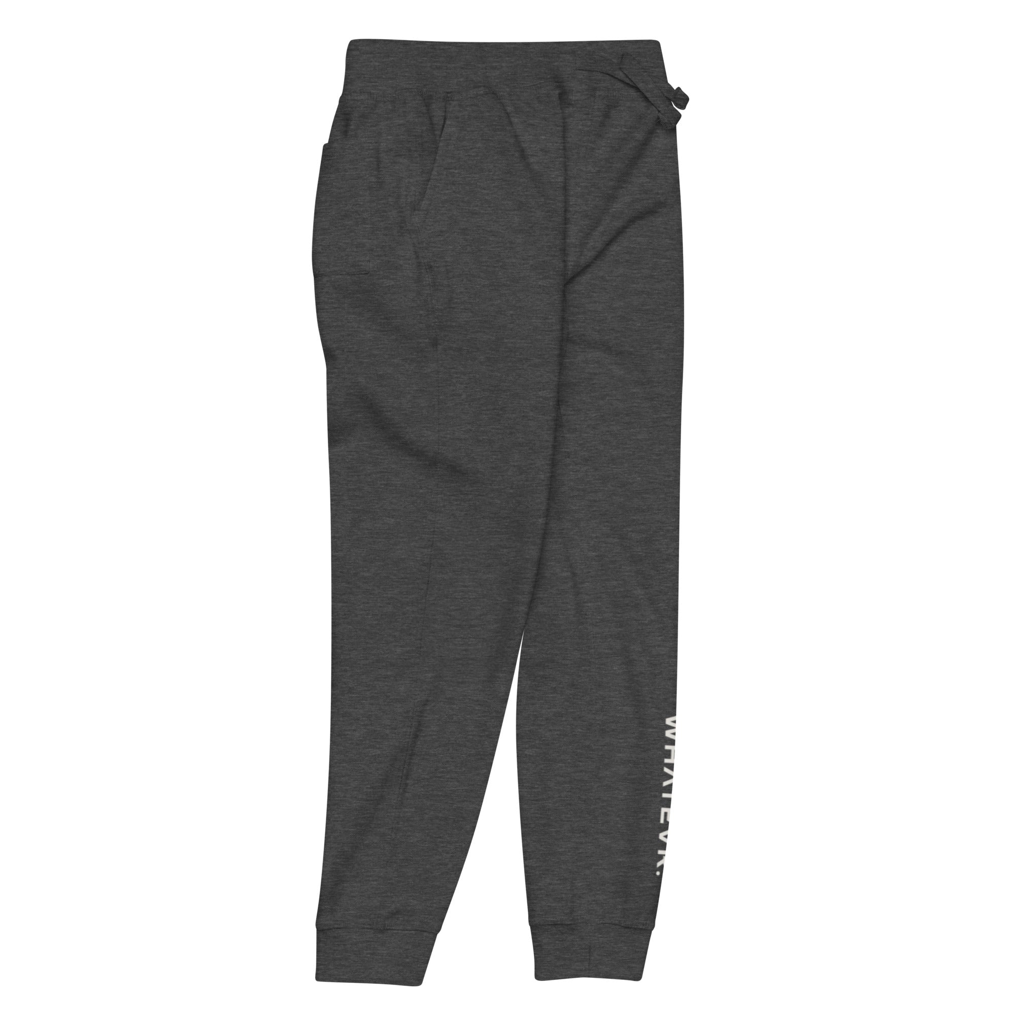 Women's essential slim fit sweatpants in dark grey, side view.