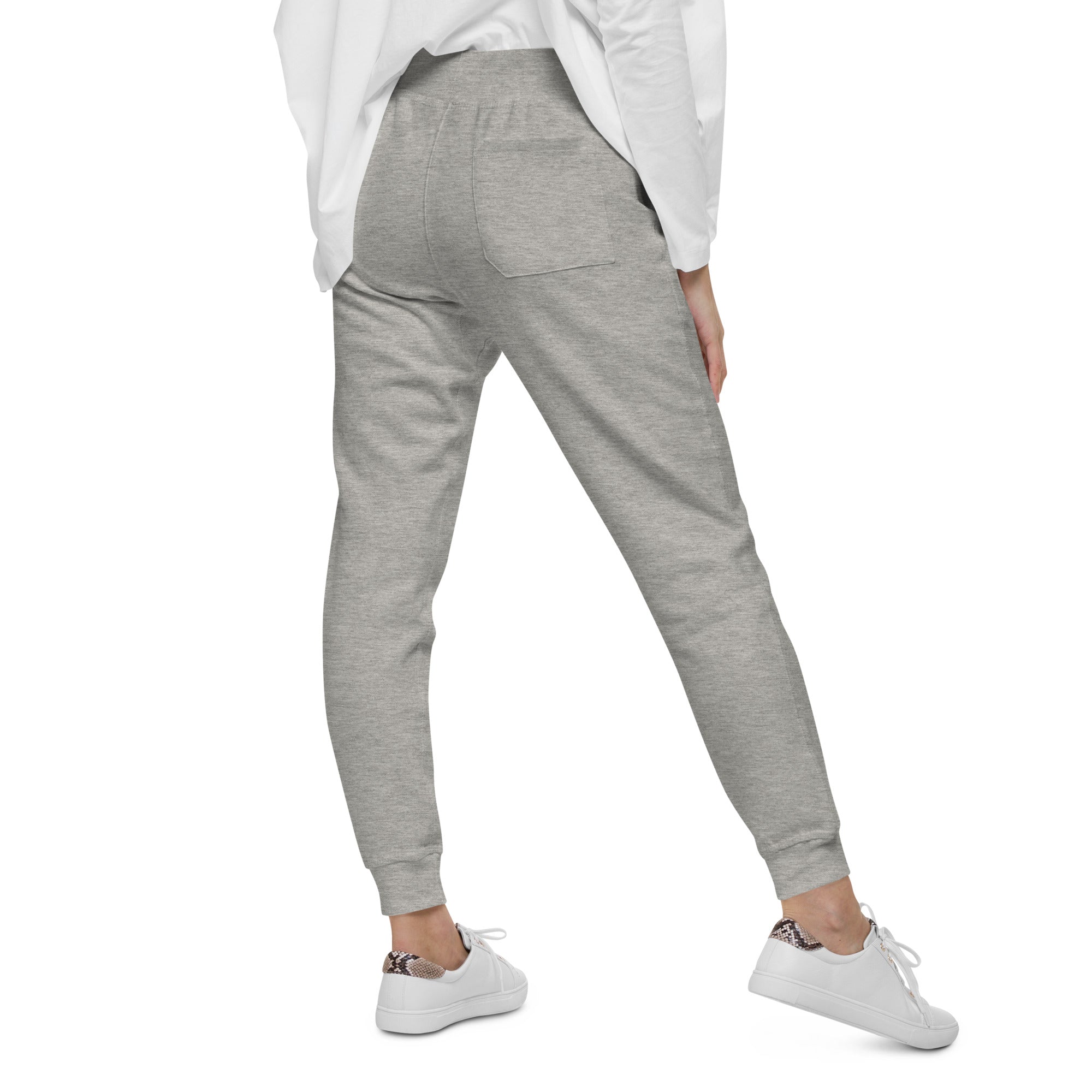 Women's essential slim fit sweatpants in grey, back view.