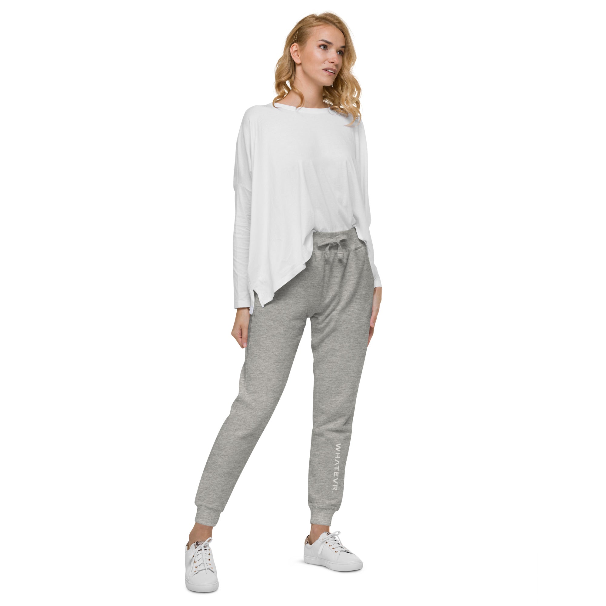 Women's essential slim fit sweatpants in grey, front view.