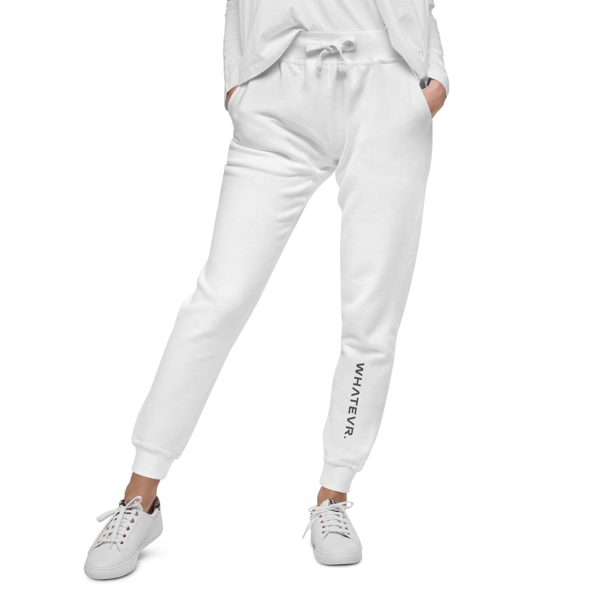 Women's essential slim fit sweatpants in white, front view.