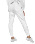 Women's essential slim fit sweatpants in white, side view.