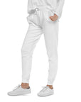 Women's essential slim fit sweatpants in white, side view.