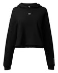 Women's cropped hoodie in black with "WR" logo, front view.