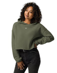 Women's cropped hoodie in green with "WR" logo, front view.